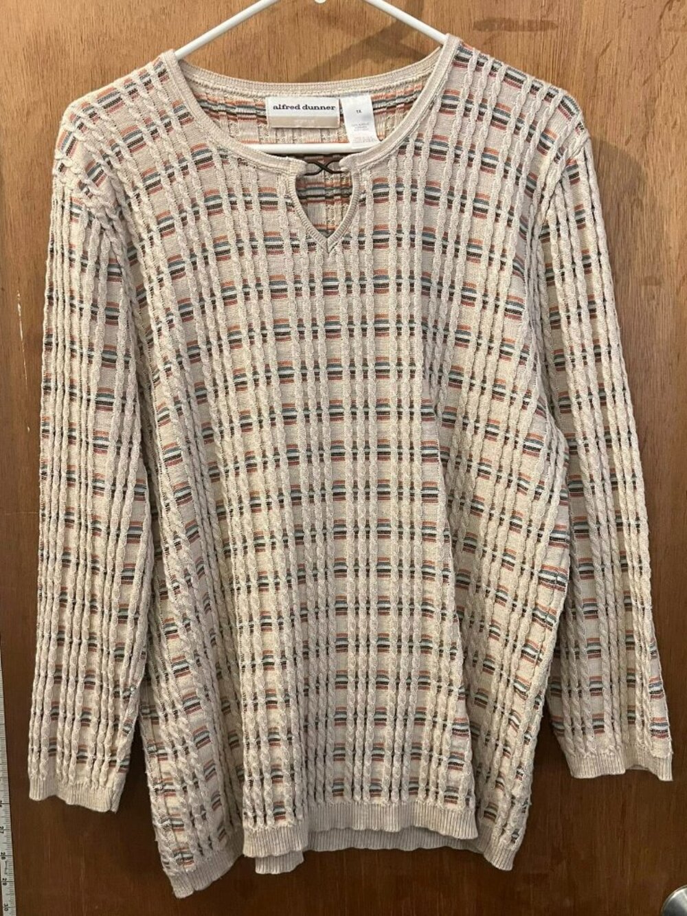 Size 1X - Alfred Dunner - Tan Long Sleeve Cable Knit Sweater - Some Wear